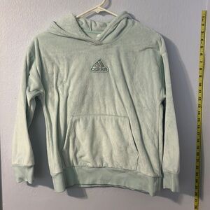 Adidas youth size hoodie size L / 14 teal blue color has pocket, 100% polyester